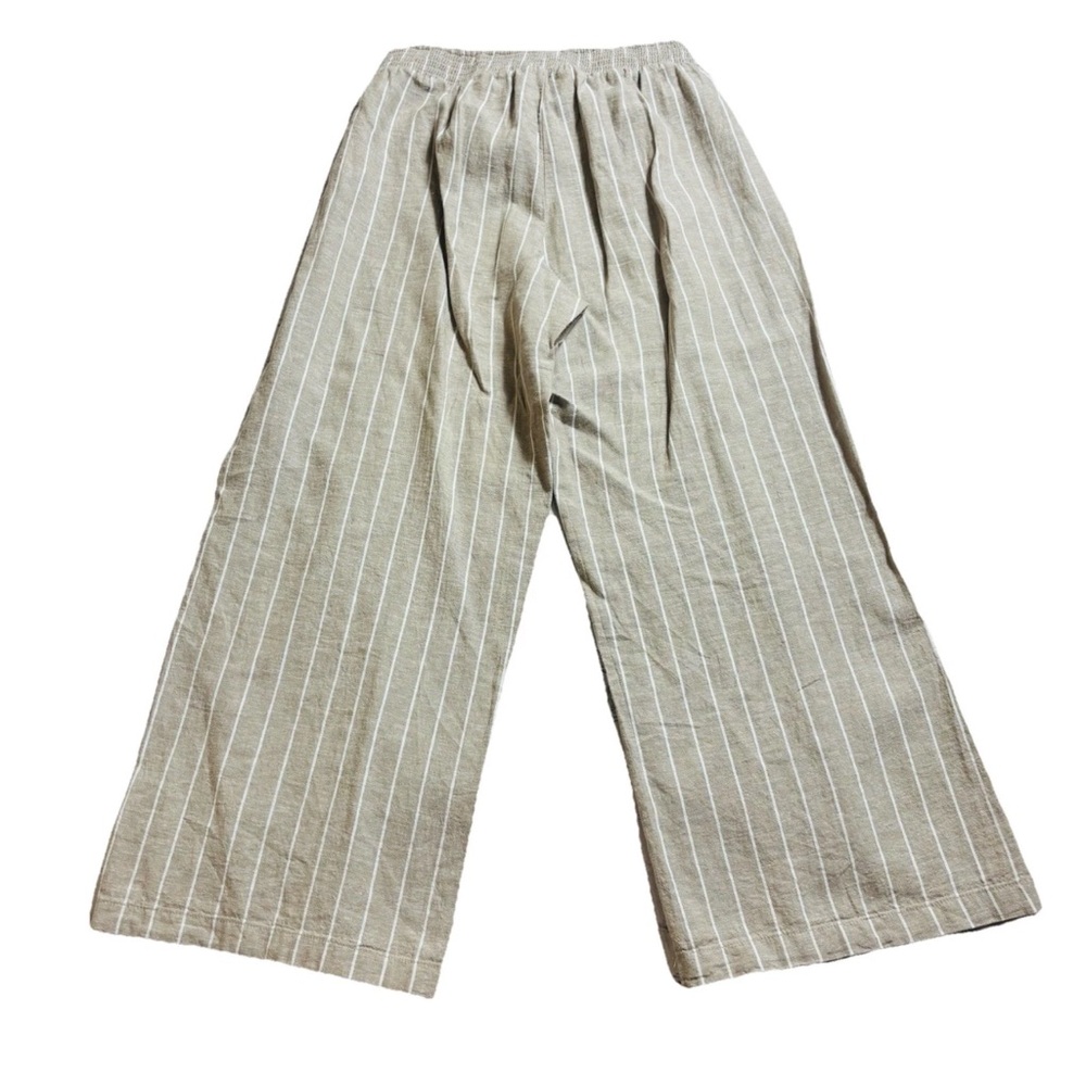 Beach Lunch Lounge Linen Blend Tan Striped Crop Pants Women's M Margot Wide Leg - Picture 9 of 10